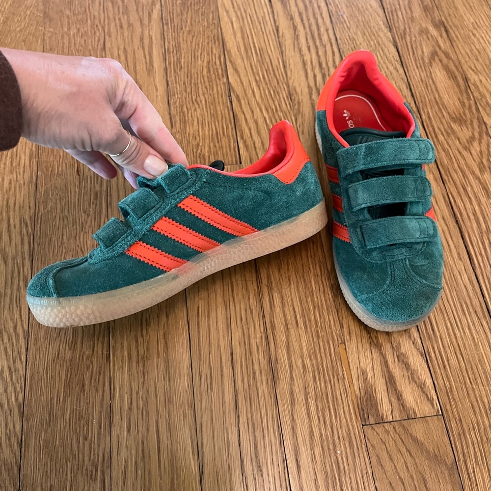 adidas Kids Green and Red Suede Sneakers